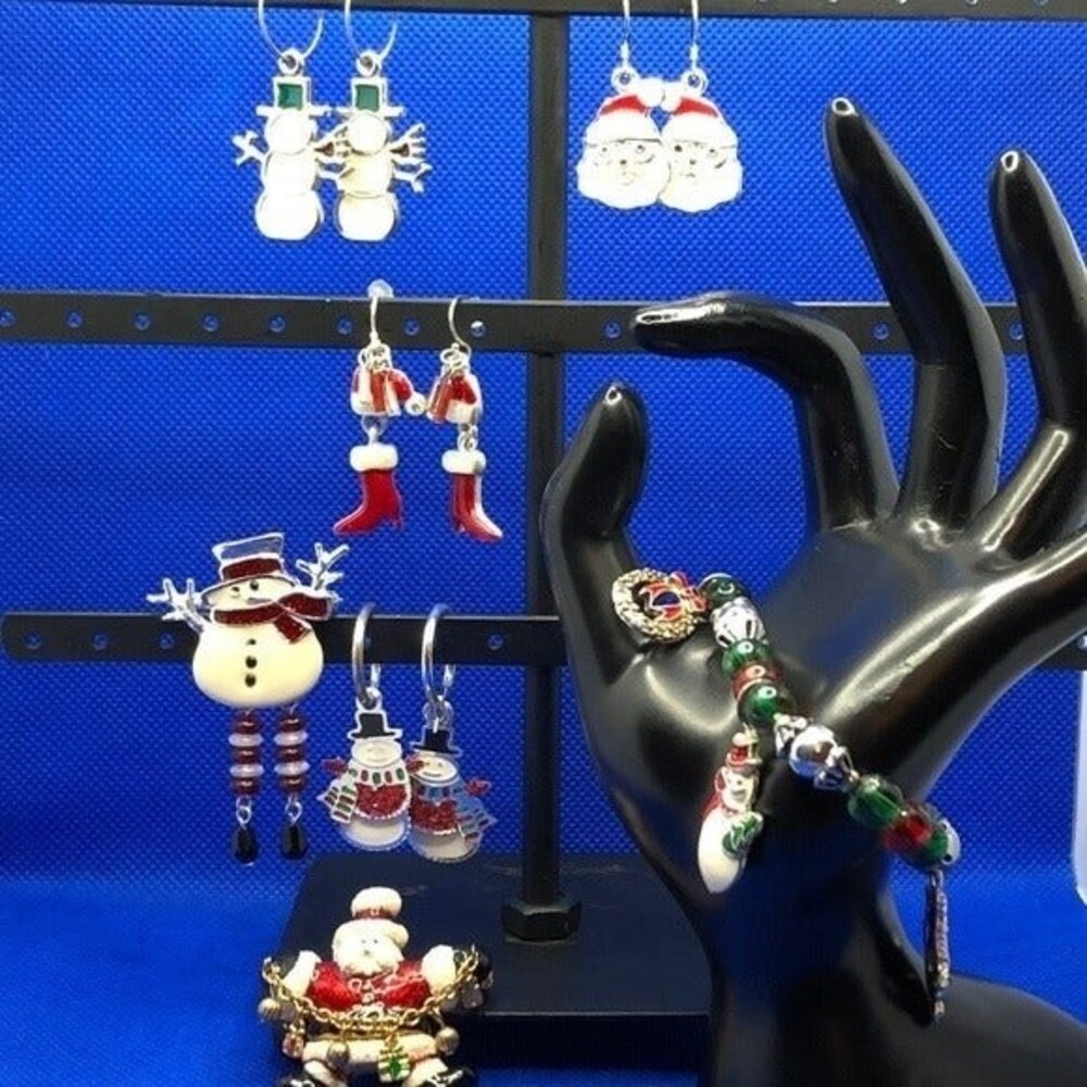 Christmas Fashion Jewelry Bracelet 2 Brooches 4 Pairs of Earrings 11 pcs